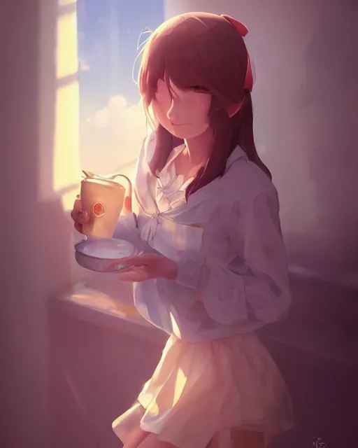 Image similar to a girl cosplaying as sleepytime tea, adorable outfit, full shot, atmospheric lighting, perfectly shaded body, detailed face, by makoto shinkai, stanley artgerm lau, wlop, rossdraws