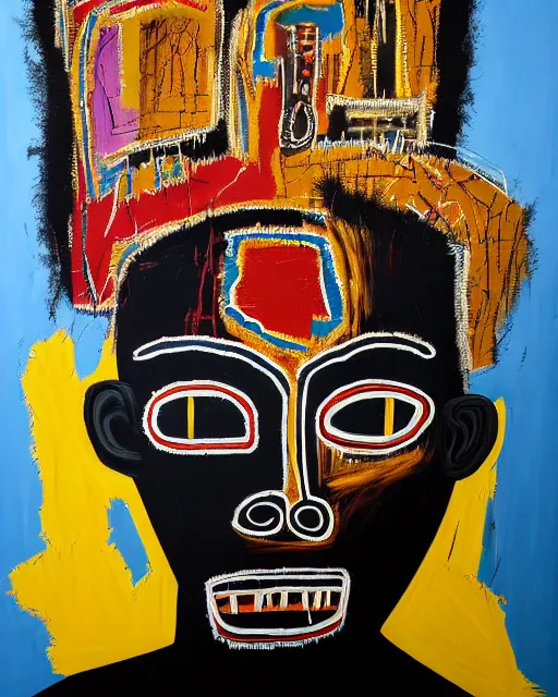 Prompt: A extremely ultra highly detailed majestic hi-res beautiful immaculate head and shoulders award winning painting stunning masterpiece of the face of a ultra highly detailed black African voodoo mask portrait by Jean-Michel Basquiat, 8k, high textures, ultra hyper sharp, insanely detailed and intricate, super detailed, 8k HDR ultra high quality, high detail, hyperrealist, photorealistic, octane render, cinematic, high textures, hyper sharp, 4k insanely detailed and intricate, surrealism, surrealist, real life, lifelike, 8k, hyper realistic, super detailed, realistic, 4k HDR hyper realistic high