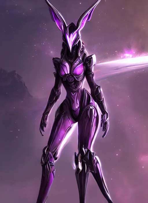 Image similar to cinematic front shot, galactic sized proportional stunning beautiful hot elegant female warframe goddess, detailed sleek cyborg female dragon head, metal ears, sleek purple eyes, sleek silver armor, smooth fuschia skin, in space, holding a planet, epic proportions, epic size, epic scale, furry art, dragon art, giantess art, warframe fanart, furaffinity, deviantart