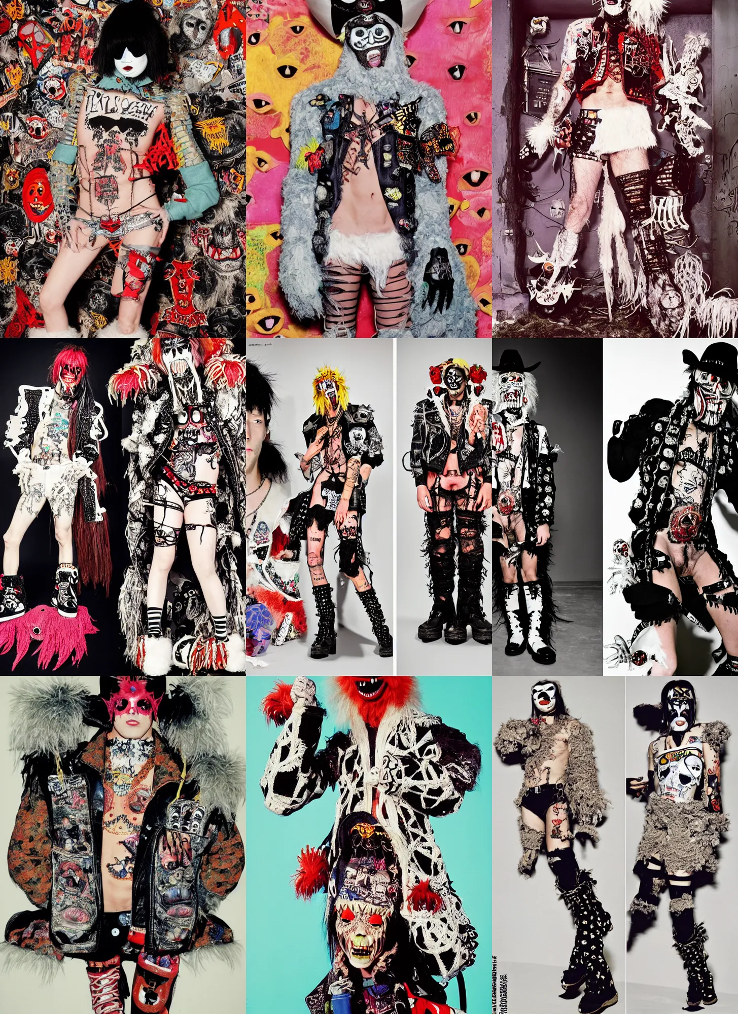 Prompt: photo of lace monster butterfly cowboy eye patch wearing ripped up dirty Swear kiss monster teeth yeti platform boots in the style of Walter Van Beirendonck W&LT by 1990's FRUiTS magazine by Shoichi Aoki in the style of 20471120 by Jean Paul Gaultier in the style of Ed Hardy by Von Dutch by Christopher Nemeth in the style of Harajuku stret style japan and in the style Rammellzee by Insane Clown Posse in the style of Ai Yazawa's Nana by CyberDog and emo scene style by Ryan Trecartin in the style of Dorian Electra by Rick Owens by Jun Takahashi in a dirty dark dark dark poorly lit bedroom full of trash and garbage server racks and cables everywhere in the style of Juergen Teller in the style of Shoichi Aoki, japanese street fashion, KEROUAC magazine,, Milk Bar Magazine, Vivienne Westwood, y2K aesthetic