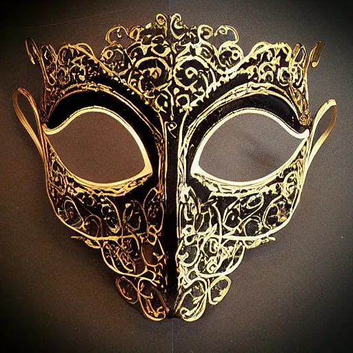 Prompt: “intricate filigree opera mask, ballroom”