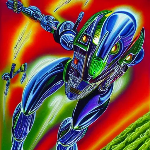 Image similar to alex grey painting of aliens and mecha