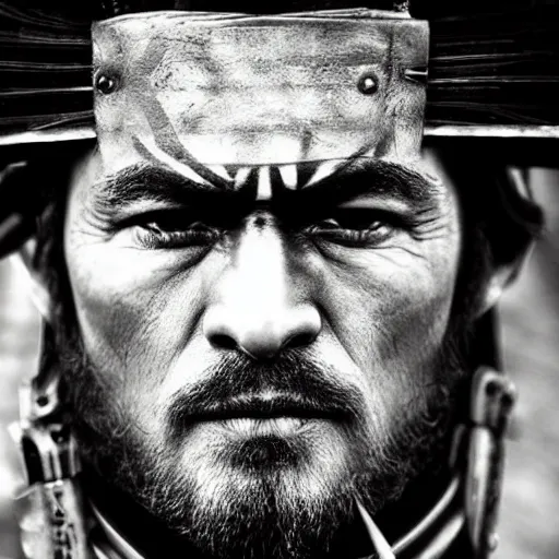Image similar to handsome and strong kurdish samurai in a movie directed by christopher nolan, movie still frame, promotional image, imax 7 0 mm footage, perfect symmetrical facial features