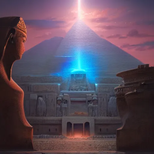 Image similar to portrait of an egyptian god, fantasy ,volumetric lighting, intricate, elegant, hyperdetailed 3d matte painting, highly detailed, digital painting, artstation, smooth, sharp focus, illustration, art by Makoto Shinkai and artgerm, hyperrealism, hyperrealistic, cinematic masterpiece, fantasy style 8k ultrahd octane render