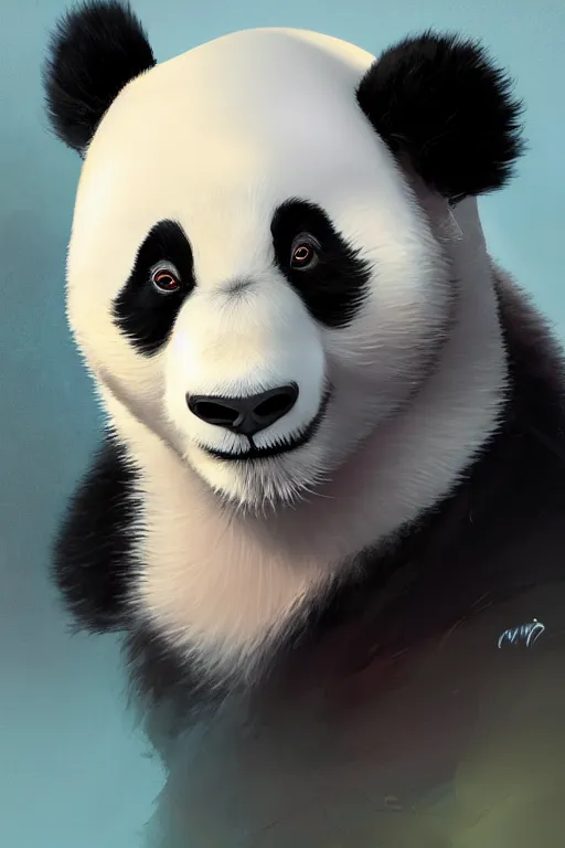 Image similar to portrait of a panda, tooth wu, dan mumford, beeple, wlop, rossdraws, james jean, marc simonetti, artstation giuseppe dangelico pino and michael garmash and rob rey and greg manchess and huang guangjian and makoto shinkai