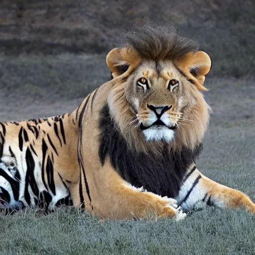 Image similar to a hybrid of a lion and a tiger, bright white