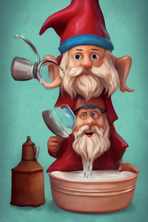 Image similar to gnome bathing in gravy, digital art, trending on artstation