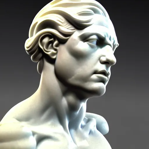 Image similar to 3 d sci - fi cgartist ambient occlusion rendering of a hyper realistic marble greek statuary head product photo white backdrop high key lighting by chris moore, by edward hopper, by col price, trending on artstation