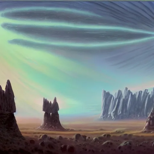 Prompt: An oil painting of an alien civilization, matte, digital art