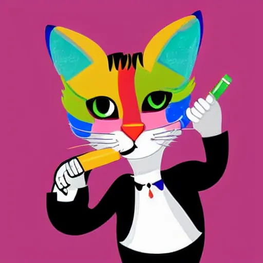 Prompt: a cute portrait of a flamboyantly gay cat with a smoking cigar in its mouth
