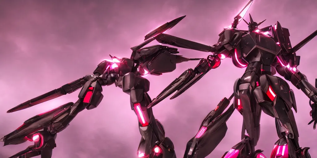 Image similar to metal insect - like of female gundams is in pink and red collection by merriam, daniel, intricate mechanical details, futuristic, 2 k aesthetic, dramatic lighting, 4 k, 3 d octane render, provenance, detailed, trending on artstation