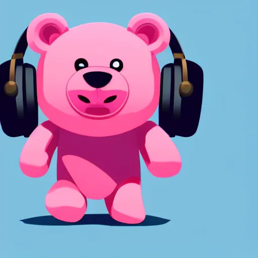 Image similar to iconic vector logo of cute cuddly pink bear with a podcast microphone, melodic, headphones, music, streaming, dreamy, isometric, adorable, octane render, golden ratio, 4k UHD, iconic design