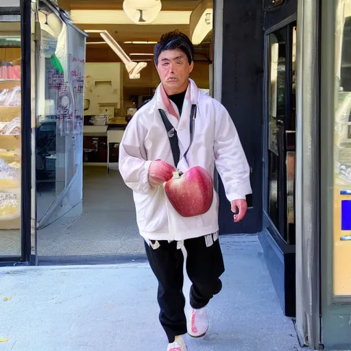 Image similar to Yujiro Hanma going to the bakery to buy apple fritters