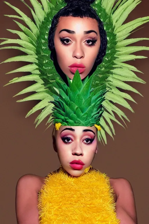 Prompt: doja cat as a pineapple, human face in the shape of a pineapple