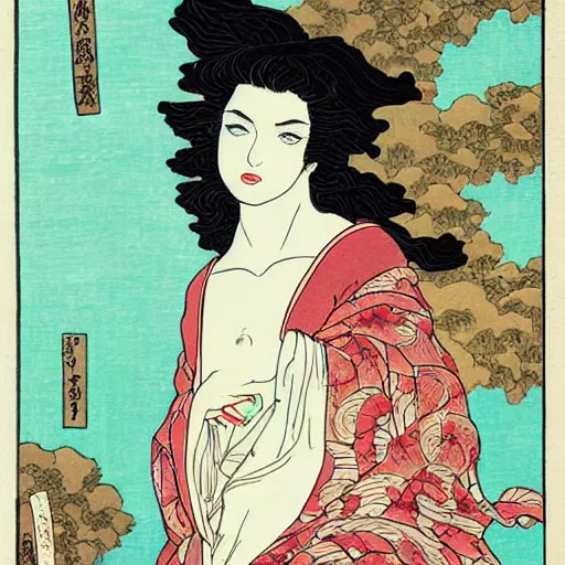 Image similar to Lorde reincarnated as Aphrodite in the style of Hokusai