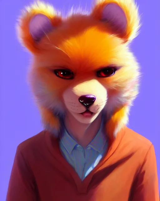 Image similar to character concept art of a cute young colorful male anthropomorphic furry | | cute - fine - face, pretty face, key visual, realistic shaded perfect face, fine details by stanley artgerm lau, wlop, rossdraws, james jean, andrei riabovitchev, marc simonetti, and sakimichan, trending on artstation