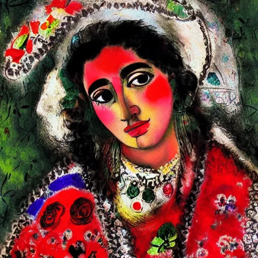 Image similar to portrait of a gipsy women, elegant, highly detailed, digital photography, by chagall,