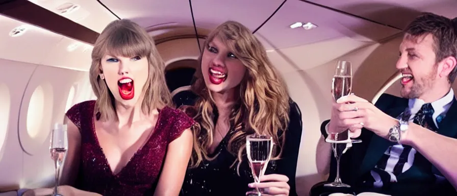 Image similar to Cinematography Taylor Swift Lauging and drinking champagne in her private jet by Emmanuel Lubezky