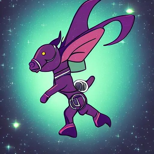 Image similar to cyberpunk donkey superhero, flying through space, ultrarealistic, with a spiral galaxy in the background