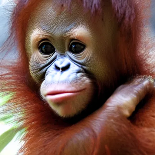 Prompt: baby orangutang on life support, news article screenshot, low quality jpeg