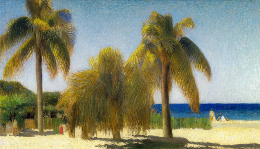 Image similar to a house designed by jules bastien - lepage, tarsila do amaral, frank weston and gustave baumann, beach, trending on artstation, mediterranean, palm trees, sharp focus, colorful refracted sparkles and lines, soft light, 8 k 4 k