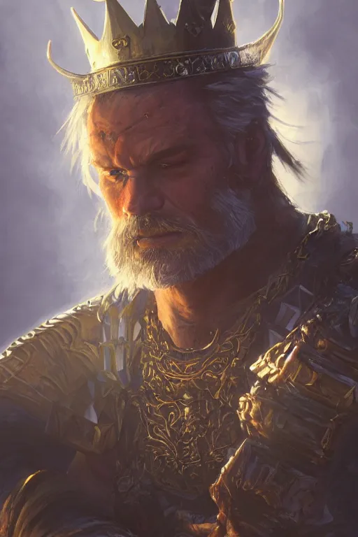 Image similar to dungeons and dragons warrior king character closeup portrait, dramatic light, castle background, 2 0 0 mm focal length, painted by stanley lau, painted by greg rutkowski, painted by stanley artgerm, digital art, trending on artstation