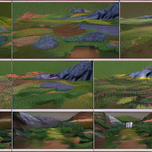 Image similar to beautiful landscape, now a bunch of nonsense to see what the model does, no idea what happens when I do this, the plan is to slightly change some of these words to see at what point the composition changes dramatically