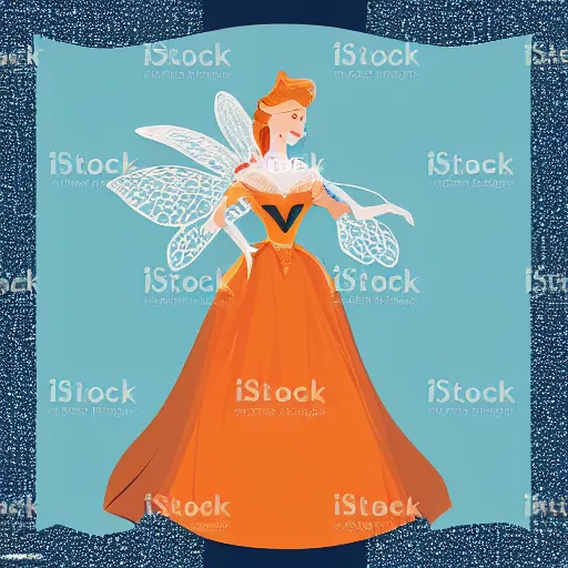 Prompt: modern vector art illustration of a fairy tale princess in navy and burnt orange hues