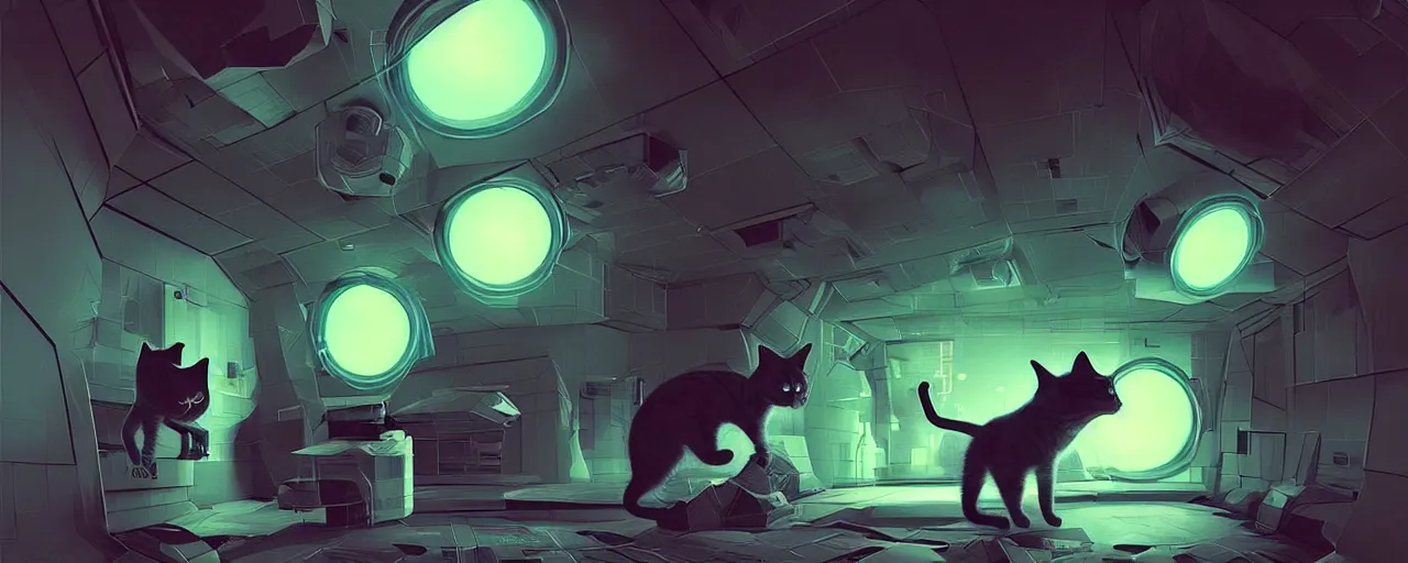 Image similar to duotone noir scifi concept illustration of 3 d mesh of cat inside box zero gravity glowing 3 d mesh quantum portals, glowing eyes, octane render, surreal atmosphere, volumentric lighting. accidental renaissance. by sachin teng and sergey kolesov and ruan jia and heng z. graffiti art, scifi, fantasy, hyper detailed. trending on artstation