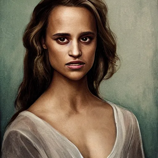 Image similar to portrait of Alicia Vikander , in the style of Goethe