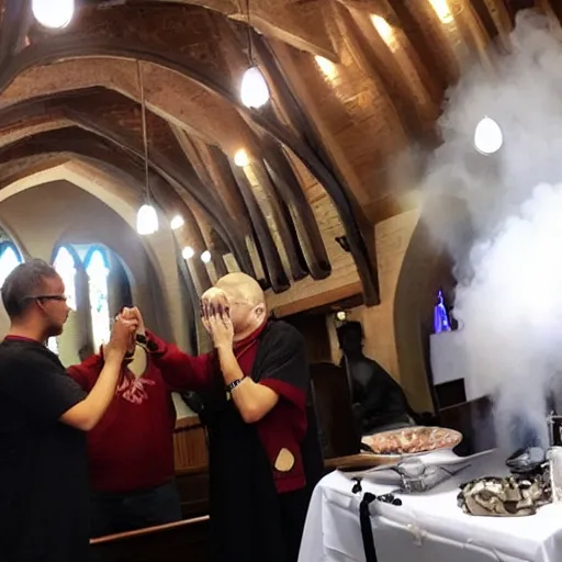 Image similar to a church that vapes the body and blood of christ as communion