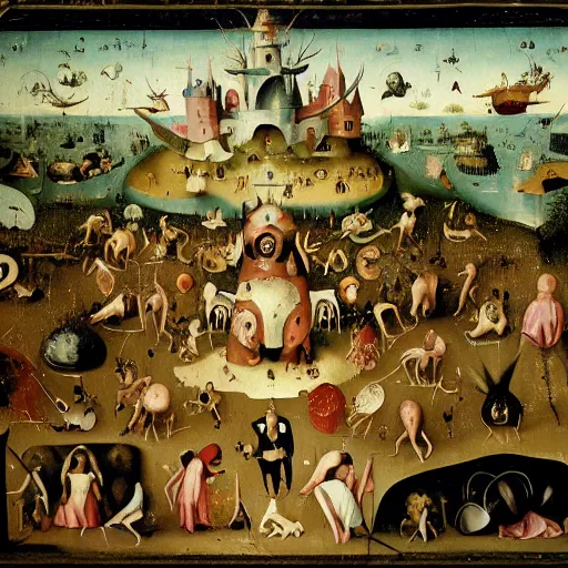 Image similar to florida man does it for the vine, an award winning detailed painting by hieronymus bosch