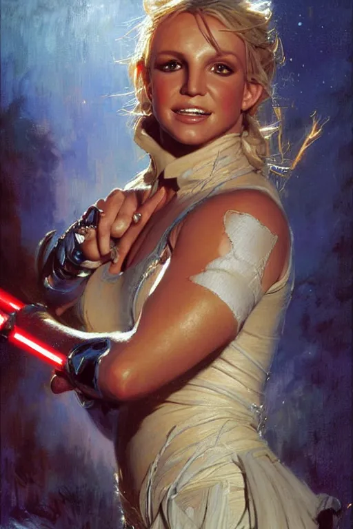 Prompt: detailed portrait of a beautiful britney spears as jedi, painting by gaston bussiere, craig mullins, j. c. leyendecker