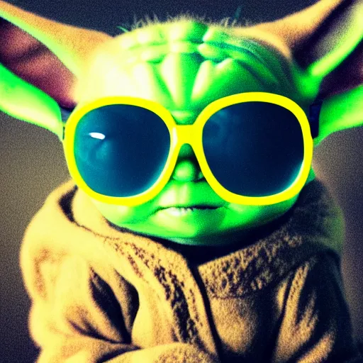 portrait of baby yoda wearing sunglasses, blue and, Stable Diffusion