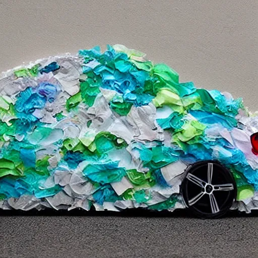 Image similar to bmw hatchback made of tissue paper, tissue paper art