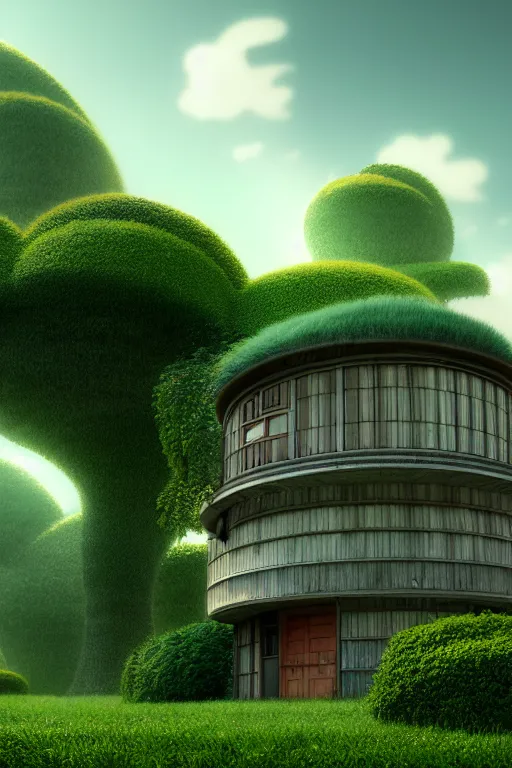 Image similar to cylindrical house, solarpunk, studio ghibli, jean - baptiste monge, octane render, 4 k