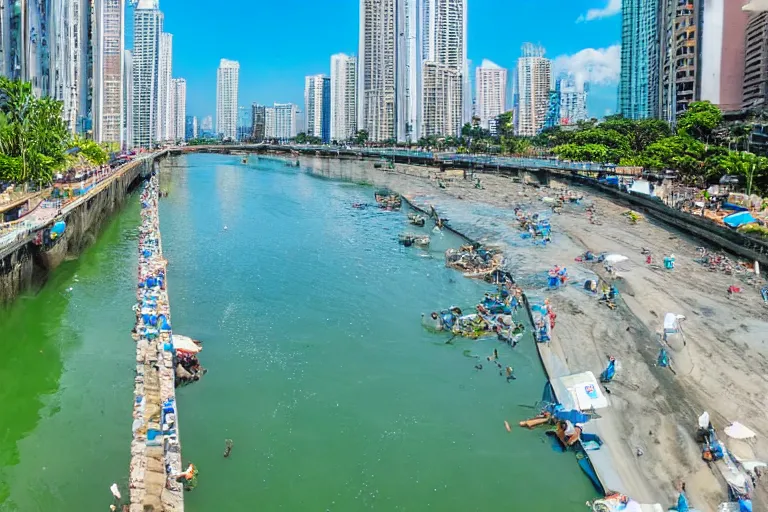 Image similar to photo of a very clean pasig river in the philippines with crystal clear blue water, high definition, tourism media
