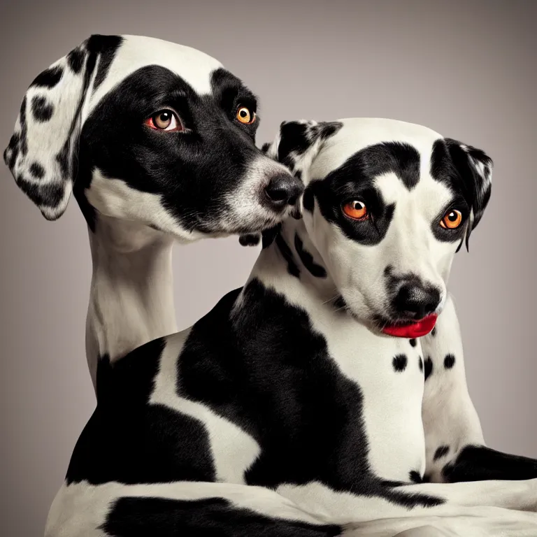 Image similar to vogue photoshoot octane render portrait of 1 0 1 dalmatian with white background, focus bright colorful pastel exotic vintage boutique hotel lounge, very short depth of field, bokeh