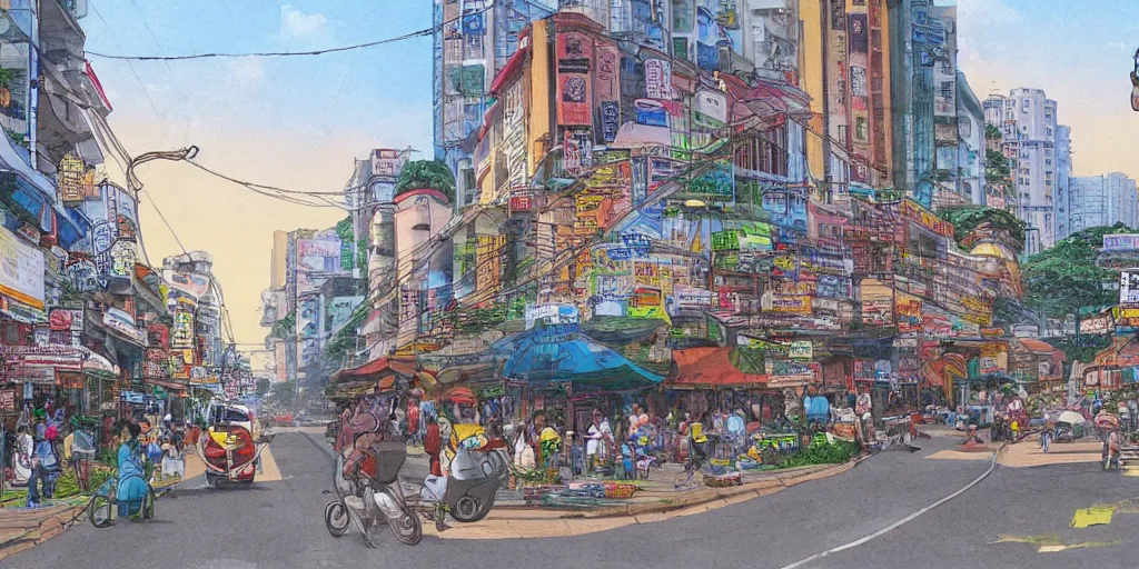 Image similar to colombo sri lankan city street, art by Hayao Miyazaki