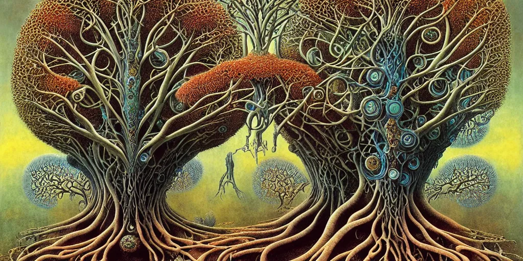 Image similar to tree of life by roger dean and andrew ferez, art forms of nature by ernst haeckel, divine chaos engine, symbolist, visionary, art nouveau, botanical fractal structures, organic, detailed, realistic, surreality