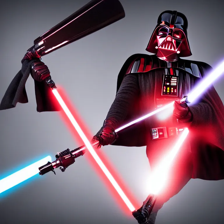 Prompt: darth vader light saber shot, studio photo, hdr, dynamic lighting, red and black colors only, 8 k