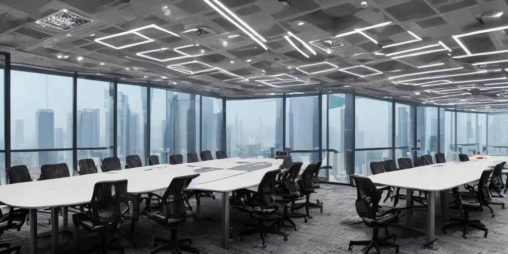 Prompt: shenzhen, cyberpunk, meetingroom