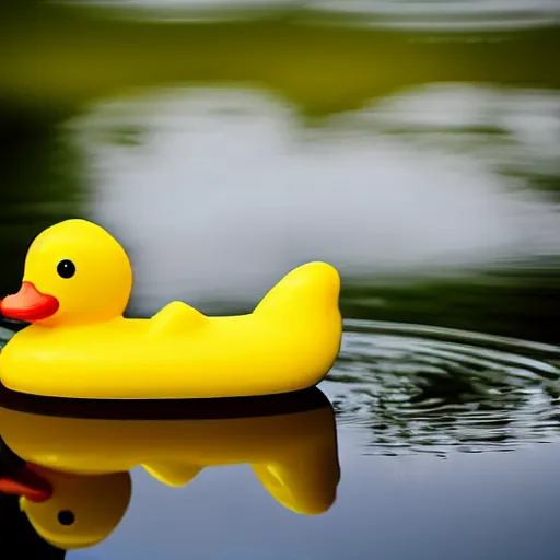 Prompt: Digital art of a cute rubber duck in a peaceful pond