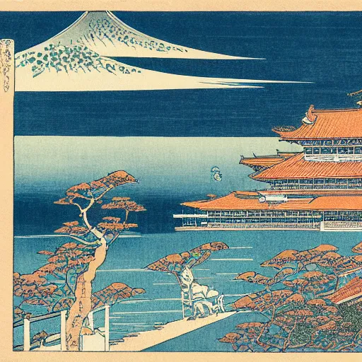 Image similar to Palace by the sea by Hokusai,