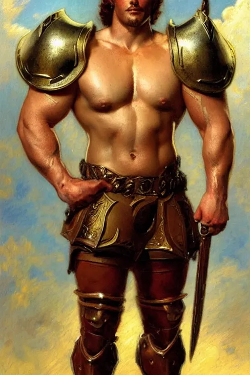 Image similar to attractive beefy male with armor, character design, painting by gaston bussiere, craig mullins, j. c. leyendecker, tom of finland