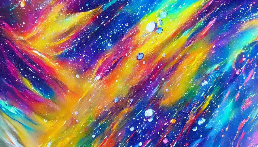 Prompt: painting space on canvas, watedrops, water droplets, acrylic painting, acrylic pouring, painting, influencer, artstation - h 8 0 0