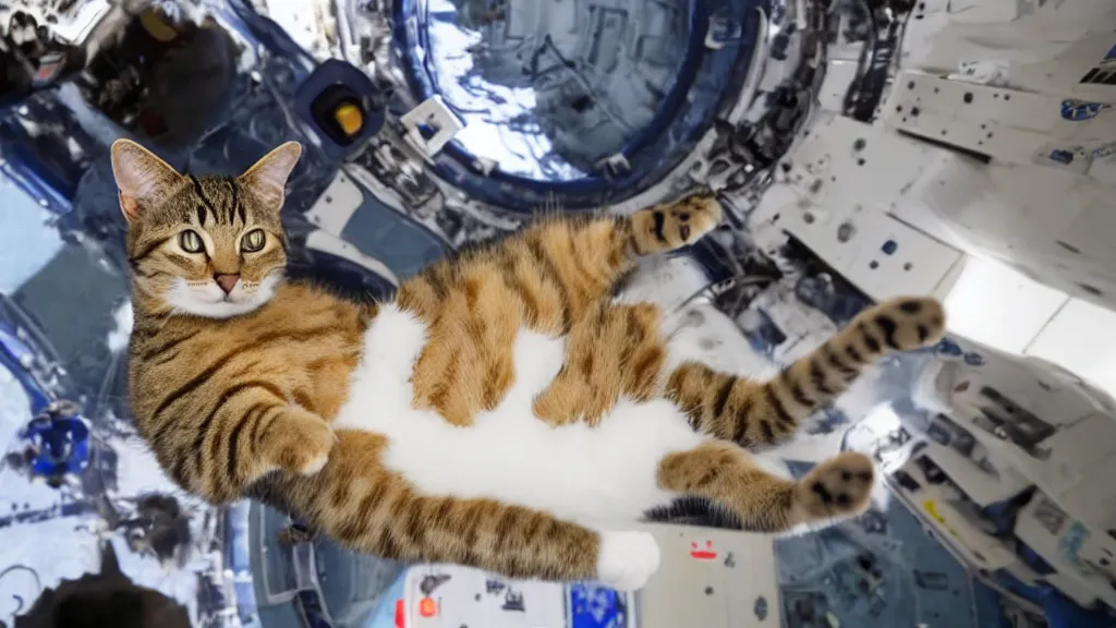 Image similar to Photo of a cat floating inside the ISS