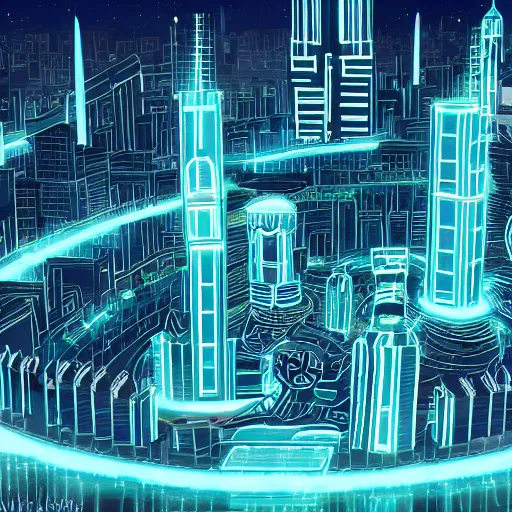 Prompt: a city in the style of tron