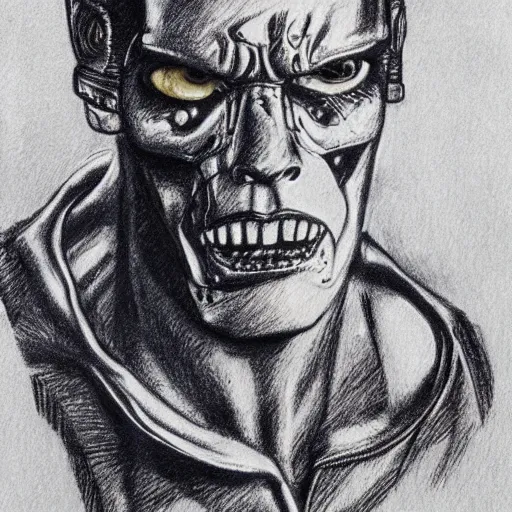 Image similar to ballpoint pen sketch of the terminator ( 1 9 8 4 )!!!!!!!