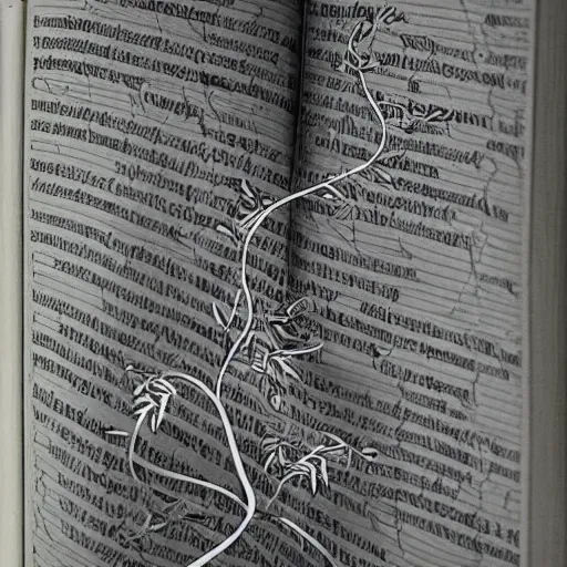 Image similar to “ very photorealistic photo of vines growing out of a woman ’ s book as she sleeps, award - winning details ”